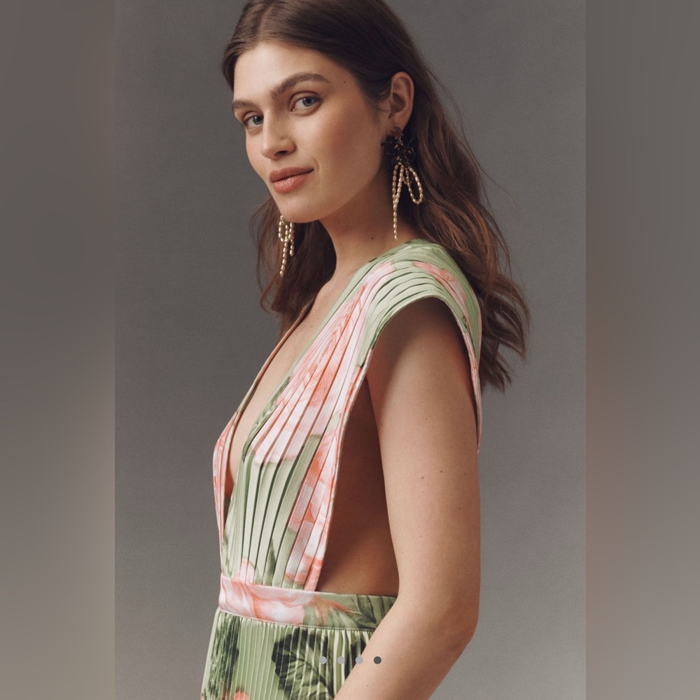 L'IDÉE Pleated Gala Gown in Fleur Rose - Floral Pleated Maxi Dress - Picture 4 of 4